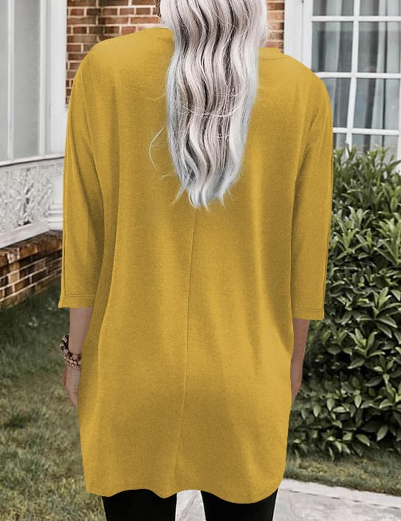 Poetsky Womens Tunic Tops for Leggings with Pockets Vneck 3/4 Length Sleeve Shirt Casual Long T-Shirts S-3XL - Image 2
