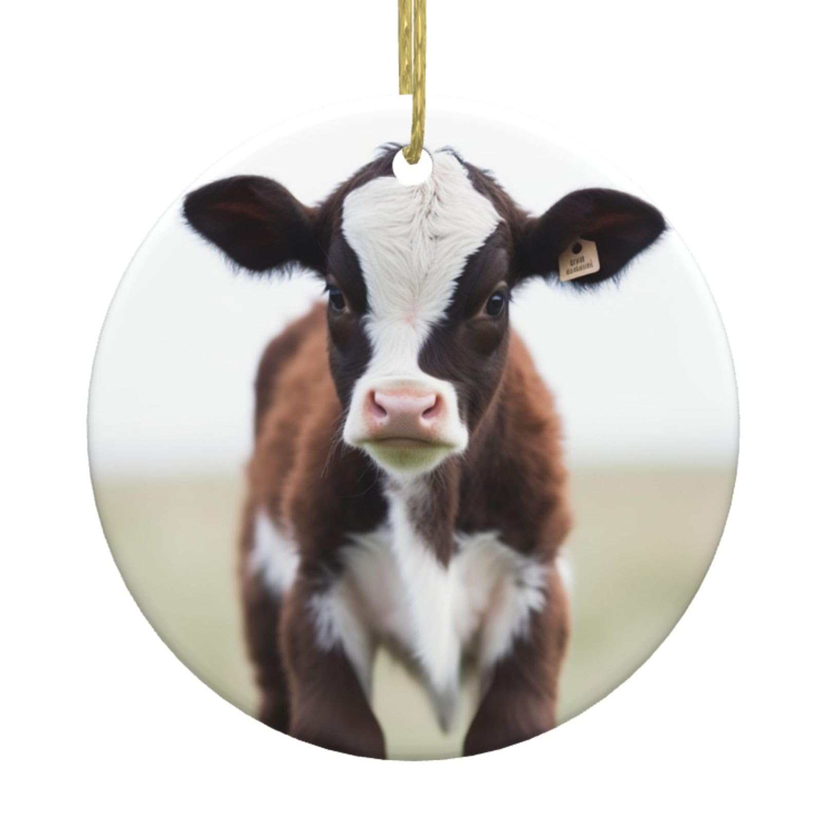 Fodpand Women's White Cow Christmas Ornaments 2025, Gift Exchange For Men, Collectible Ceramic Ornament Round Hanging Ornaments For Christmas Tree Decoration