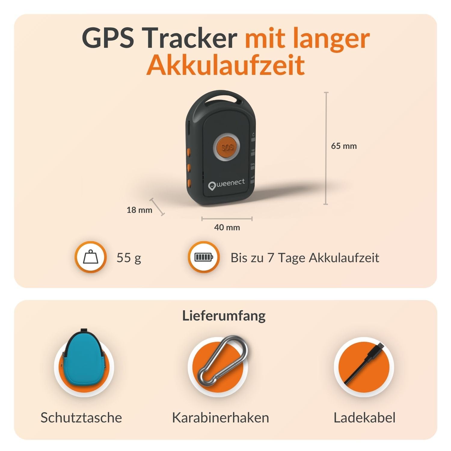 Weenect Silver – GPS-Notruf für Senioren | Unbegrenzte Reichweite | 7 Tage Akkulaufzeit | SOS-Taste | Notruftelefon | 2G | ABO erforderlich