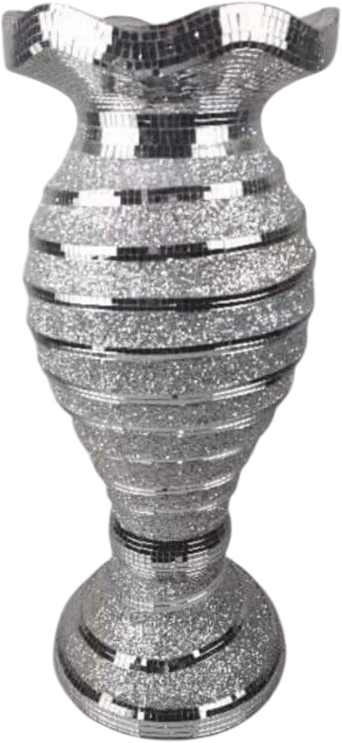 Silver Spiral Mirrored Floor Vase Crushed Diamond Romany Mosaic Italian-Style Sparkly Flower Pot – 60CM Tall for Living Room & Home Décor