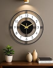 Analog Modern Metal Wall Clock for Living Room | Fancy Stylish Latest Large Wallclocks for Home Decor | Antique Silent Wall Watch for Bedroom, Drawing Room, 40 Cm, Black