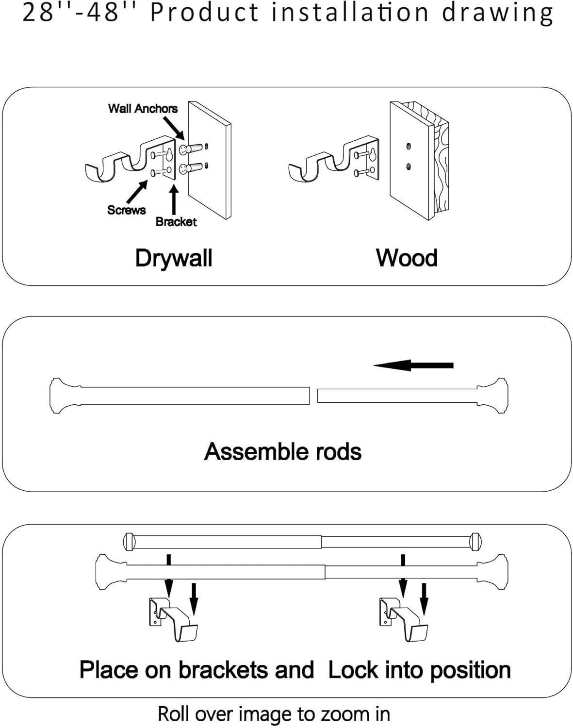 1" Double Curtain Rod with Sable Finials and holdbacks,Bronze gold,28''to 48''