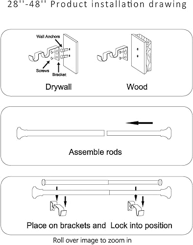 Miniatura 4 de Barra de cortina doble de 1 pulgada con remates Albert y sujetadores, bronce dorado, 28 a 48 pulgadas