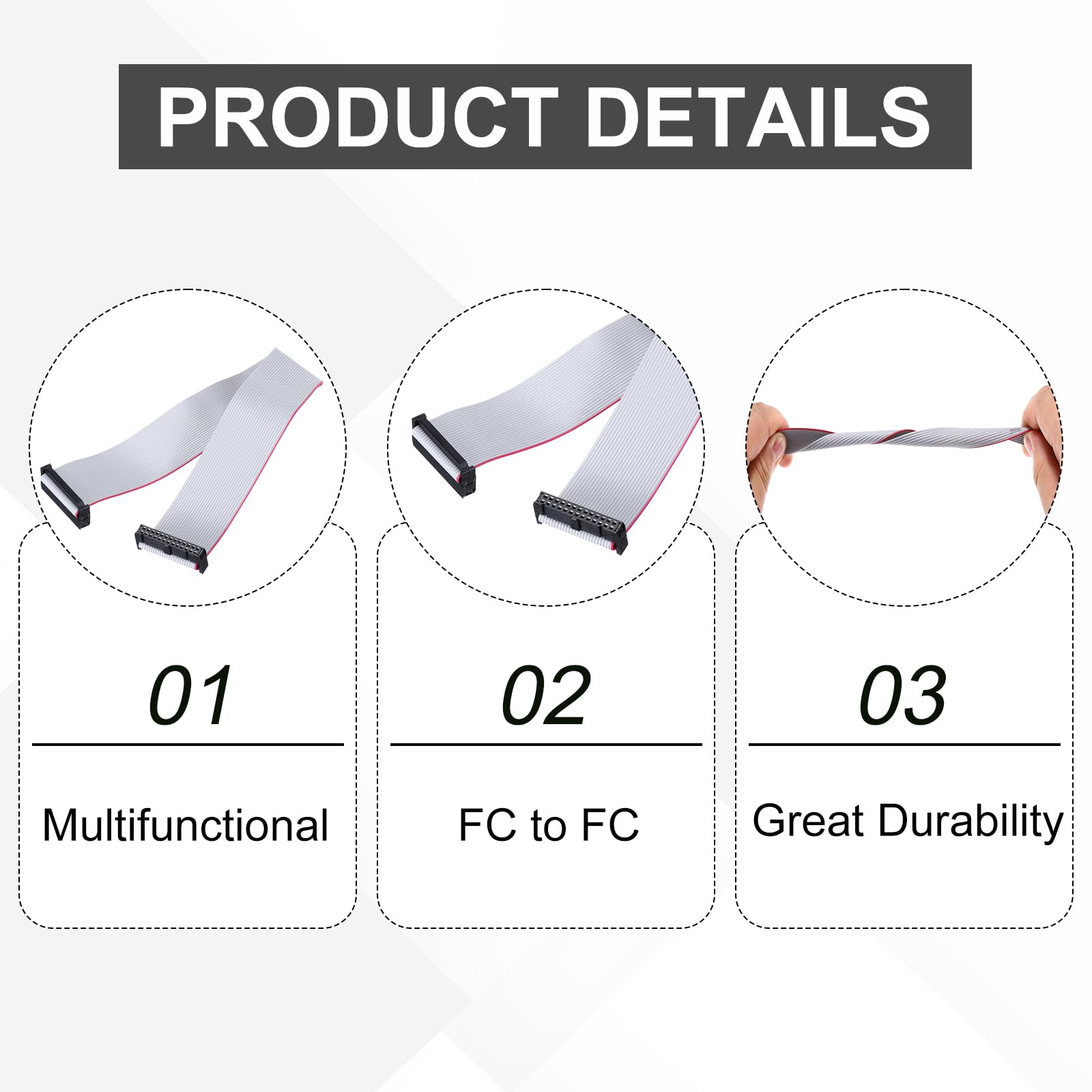 sourcing map Lot de 4 câbles plats IDC, pas de 2,54 mm, 33 mm de large, 30 cm de long, 26 broches FC vers FC pour PC, écrans LED