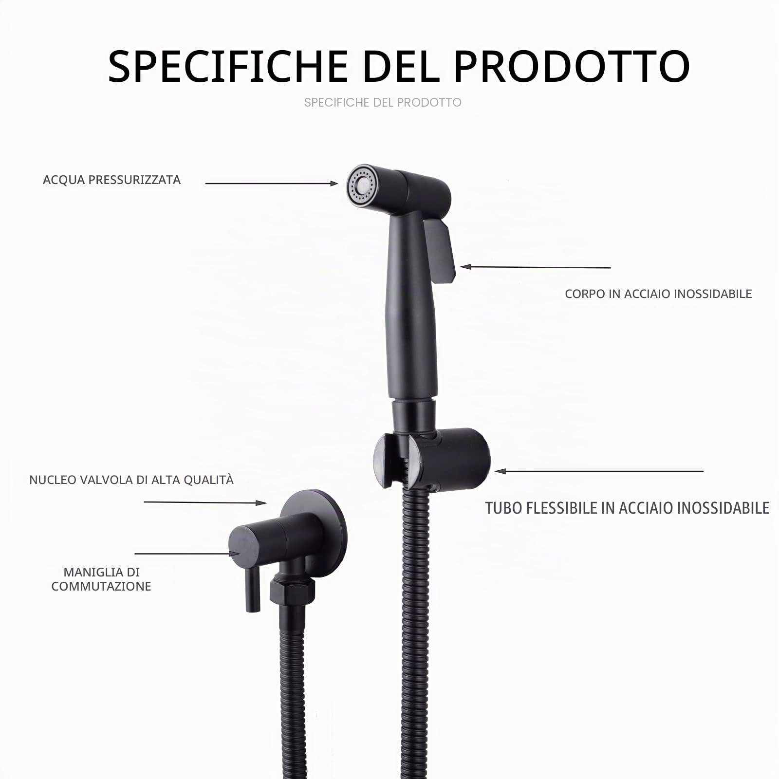 [LOSCHEN] Spruzzatore del bidet per la toilette, Doccia per WC Doccetta per bidet, kit di spruzzatore per bidet in acciaio inossidabile (nero)