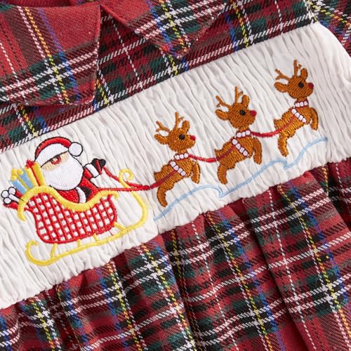 My First Christmas Baby Girl Outfit Santa Reindeer Onesie Plaid Polo Romper Smocked Fall Winter Clothes4