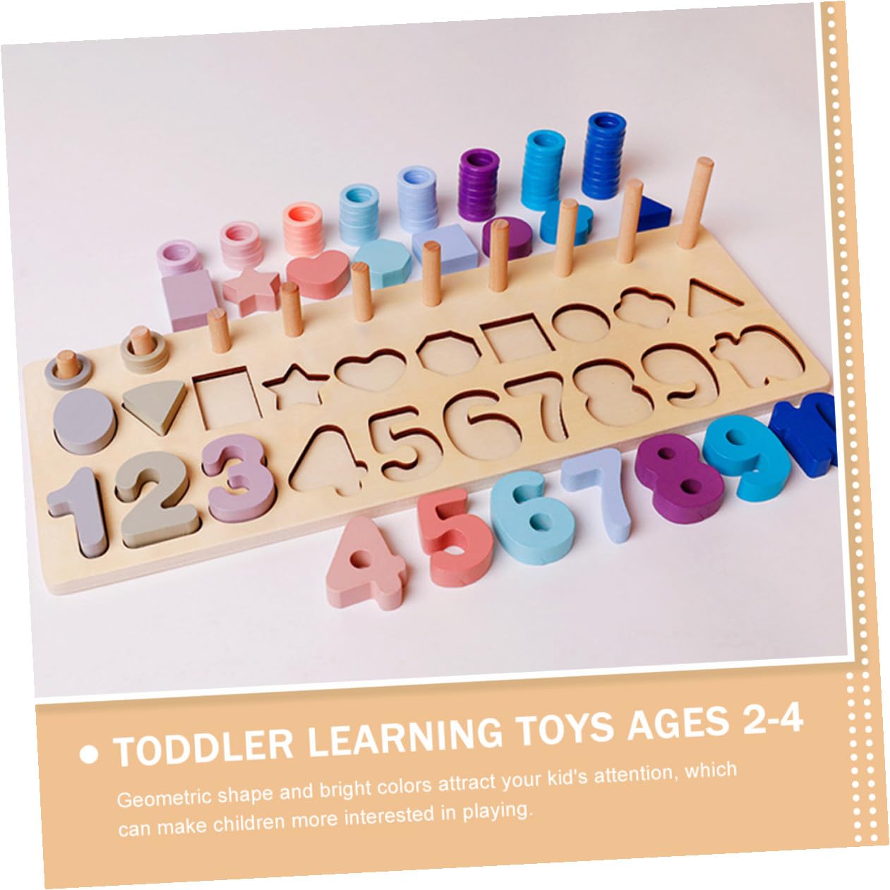 Rompecabezas de Madera Educativo Formas Geométricas y Números para Niños Pequeños 3 Años, Tamaño Adecuado, Colores Pastel, Desarrollo Temprano y Cognición, Juego Pedagógico de 1