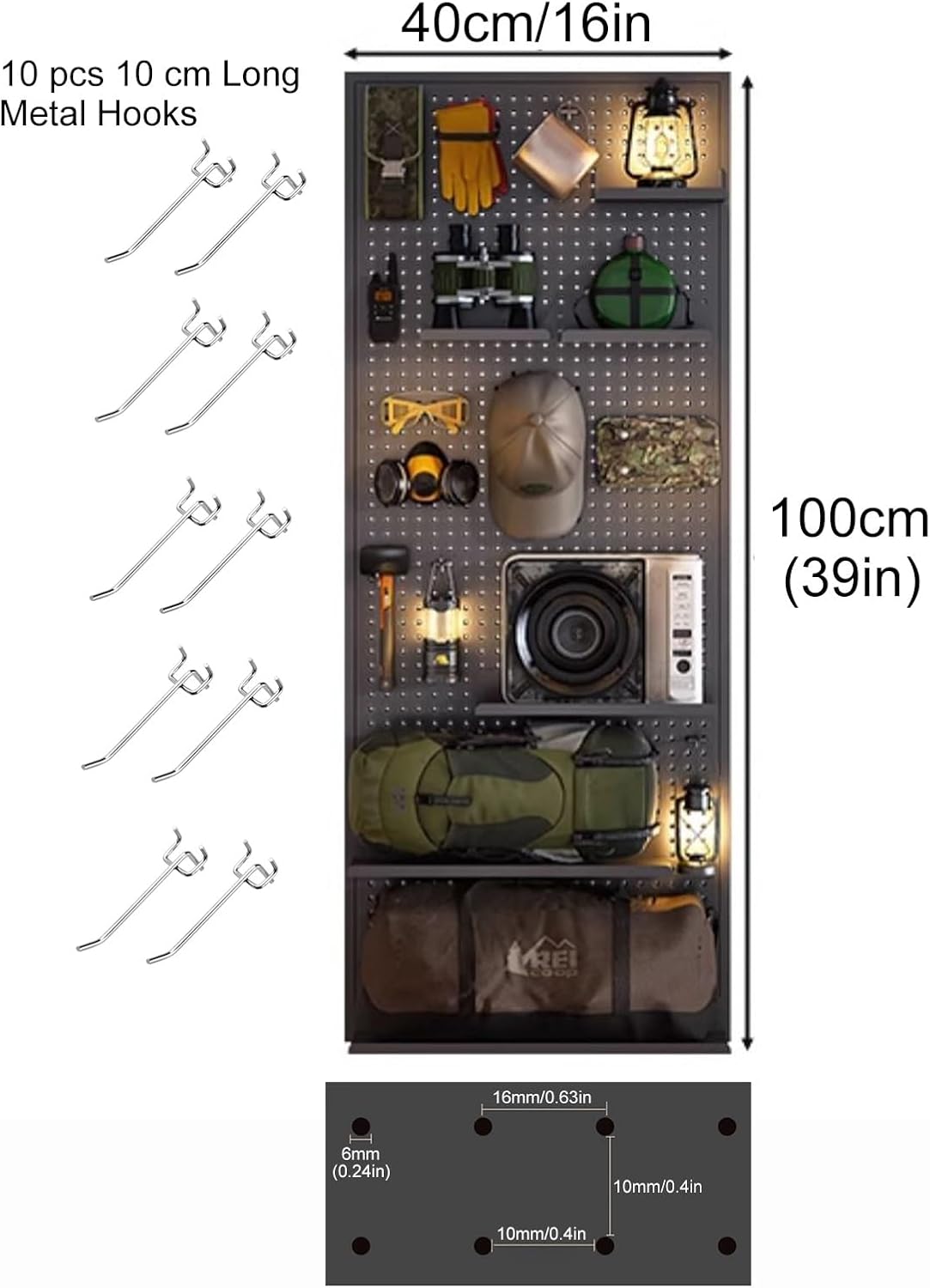 Grid Display Rack Grid Panel for Retail Display Floor Standing Flat Panel Display Stand，Pegboard Panels,Metal Peg Board Organizer Pegboard Kit with 10 pcs Hooks Office Peg Board Display Desk