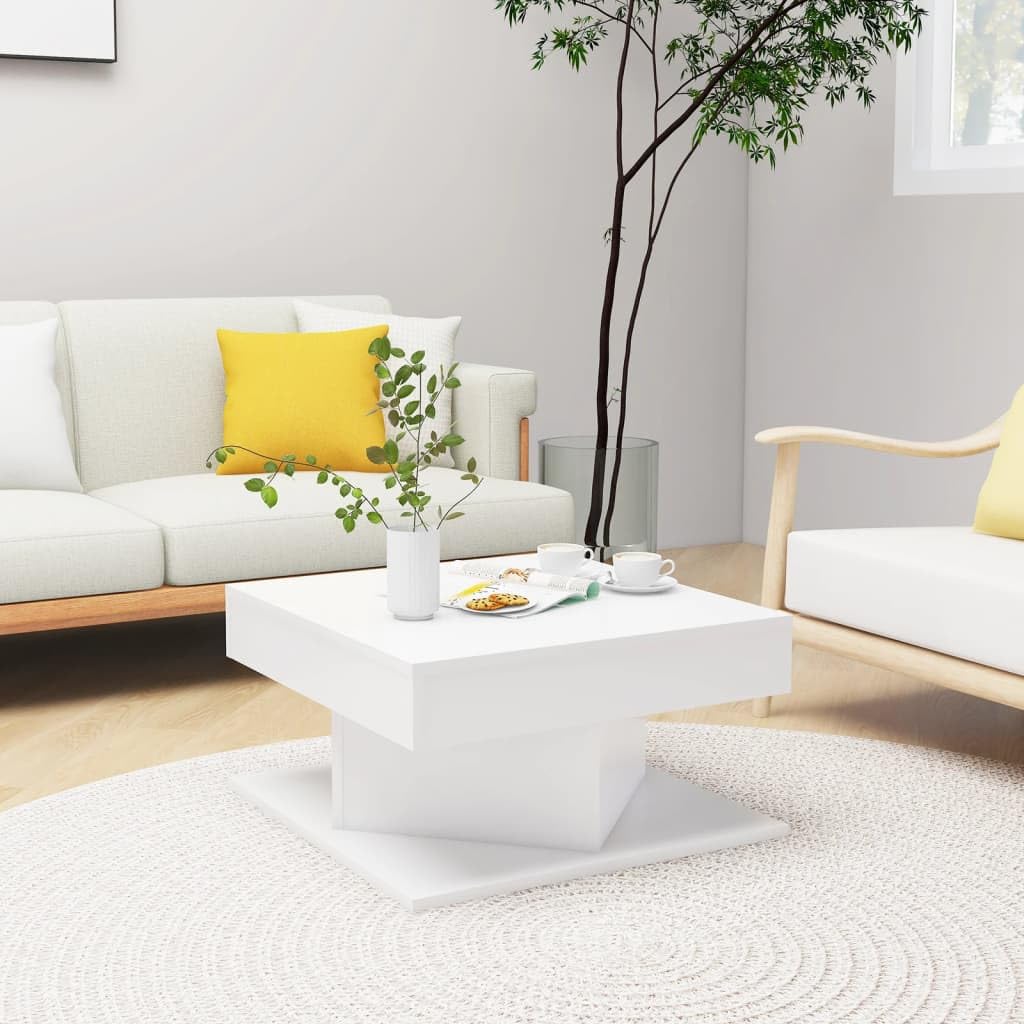 vidaXL Mesa de Centro Auxiliar Consola Mesita Salón Lateral Té Café Sofá Sala de Estar Muebles Mobiliario de Madera Contrachapada Blanco 57x57x30 cm