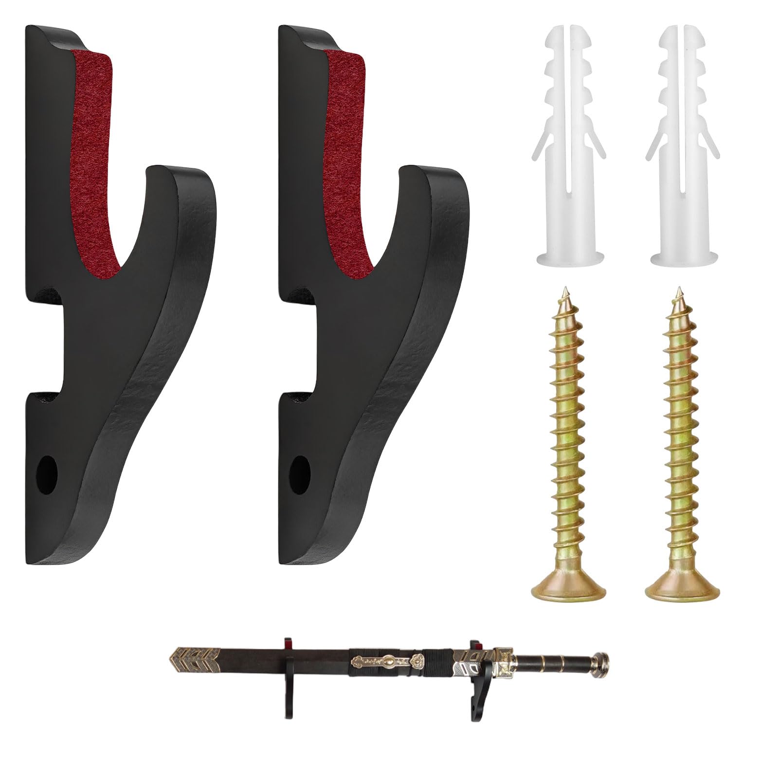 Nangilo Katana Wall Mount,Sword Wall Mount,2Pcs Lightsaber Mounts,Wood Sword Display Hanger, Adjustable Swords Stand for All Samurai Swords Light Saber Cosplay Blade Weapon Rack(Black)