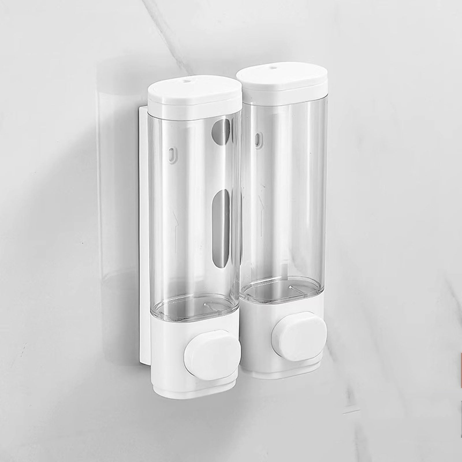 dispenser per sapone Dispenser di sapone a parete, contenitore Compatible with gel da 300 ml, flacone singolo/doppio, adatto bagni grande(Wit,Double head)