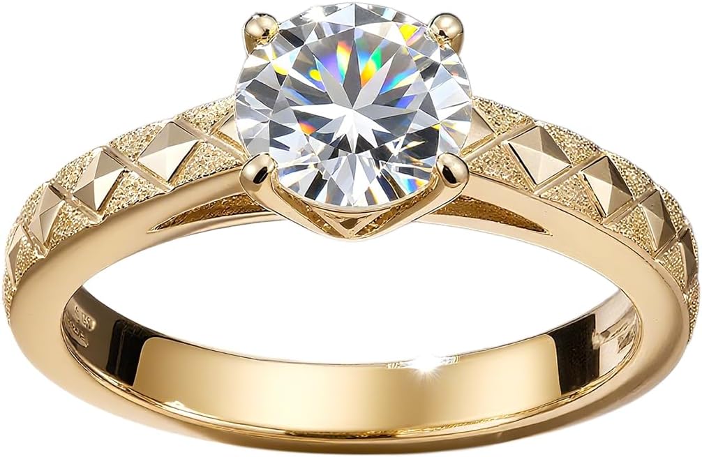 925 Sterling Silver/10k/14k/18k Gold 1 Carat(Ctw) Vintage Solitaire Round Cut Moissanite Engagement Ring for Women, Custom Bridal Promise Ring, Valentine's Day Anniversary, Sizes 4-14