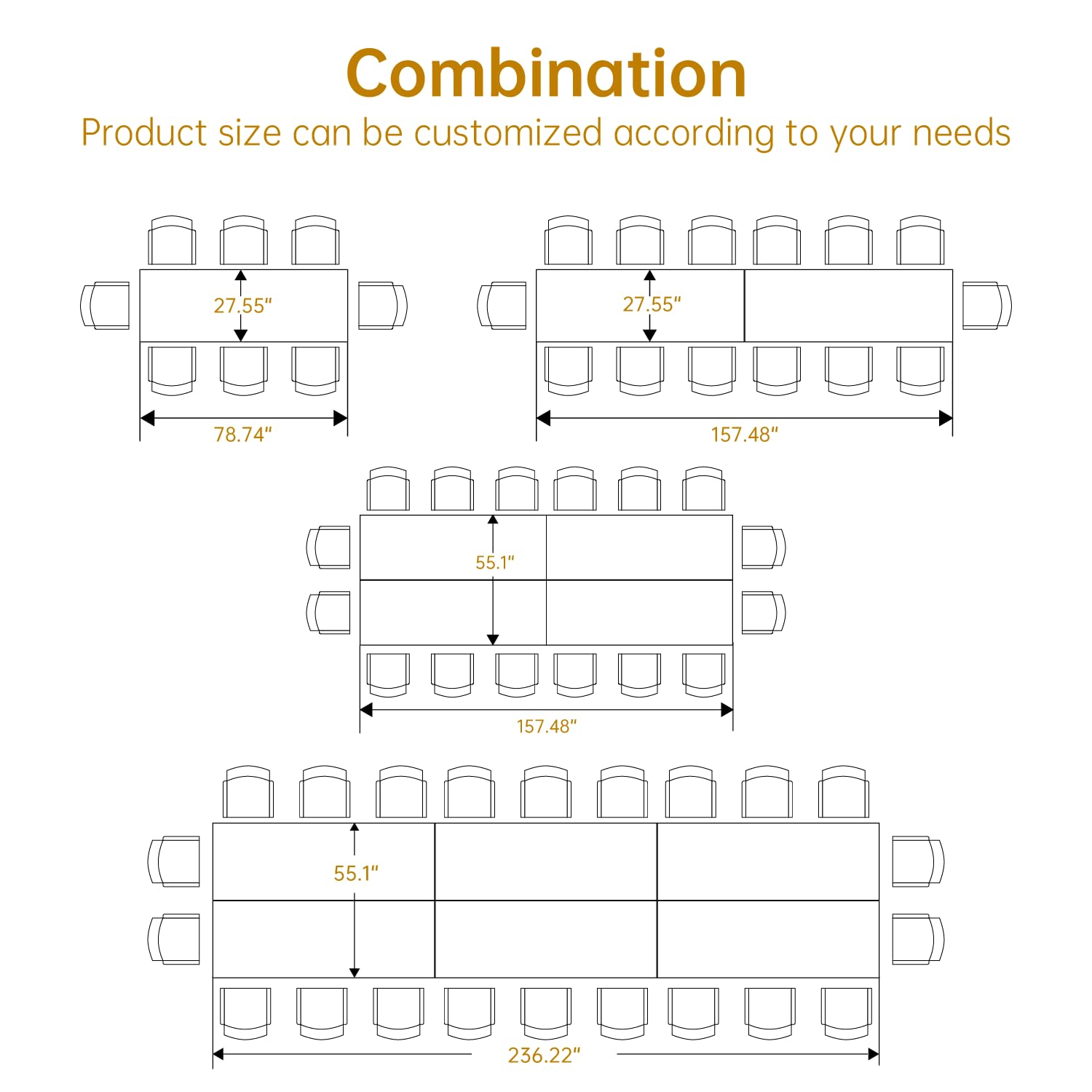 13FT Conference Table Super Sturdy Large Rectangle Meeting Seminar Table for 16 Person Long Business Tables 4 Pcs — view 4