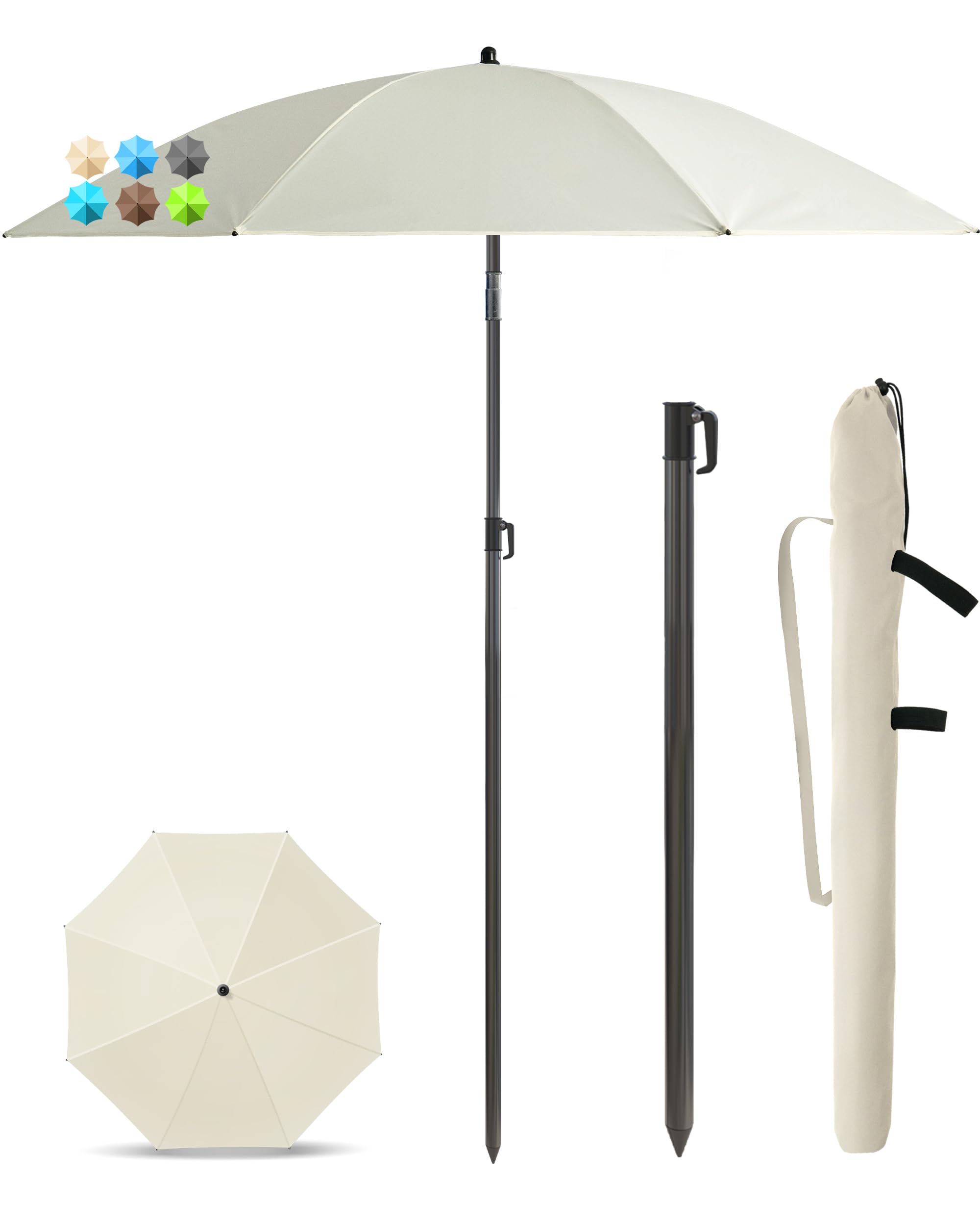 Menz Sonnenschirm Balkon + Sonnenschirmhülle - UV50+ Strandschirm 180 cm, Balkonschirm mit Knickfunktion, Gartenschirm, Sonnenschirm Strand - Fb. Beige