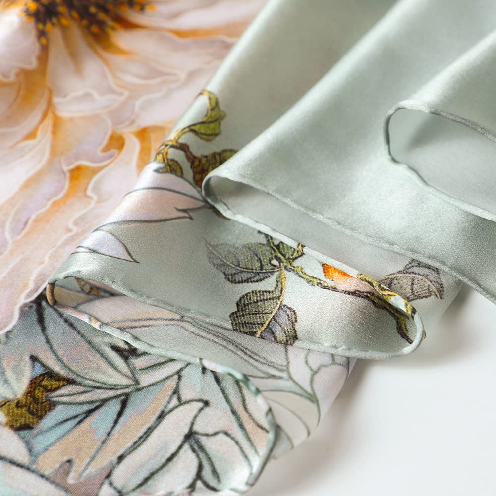 STORY OF SHANGHAI Sciarpa di 100% Seta da Donna Foulard Chiffon con Fantasie Orientale Semi-Trasparente