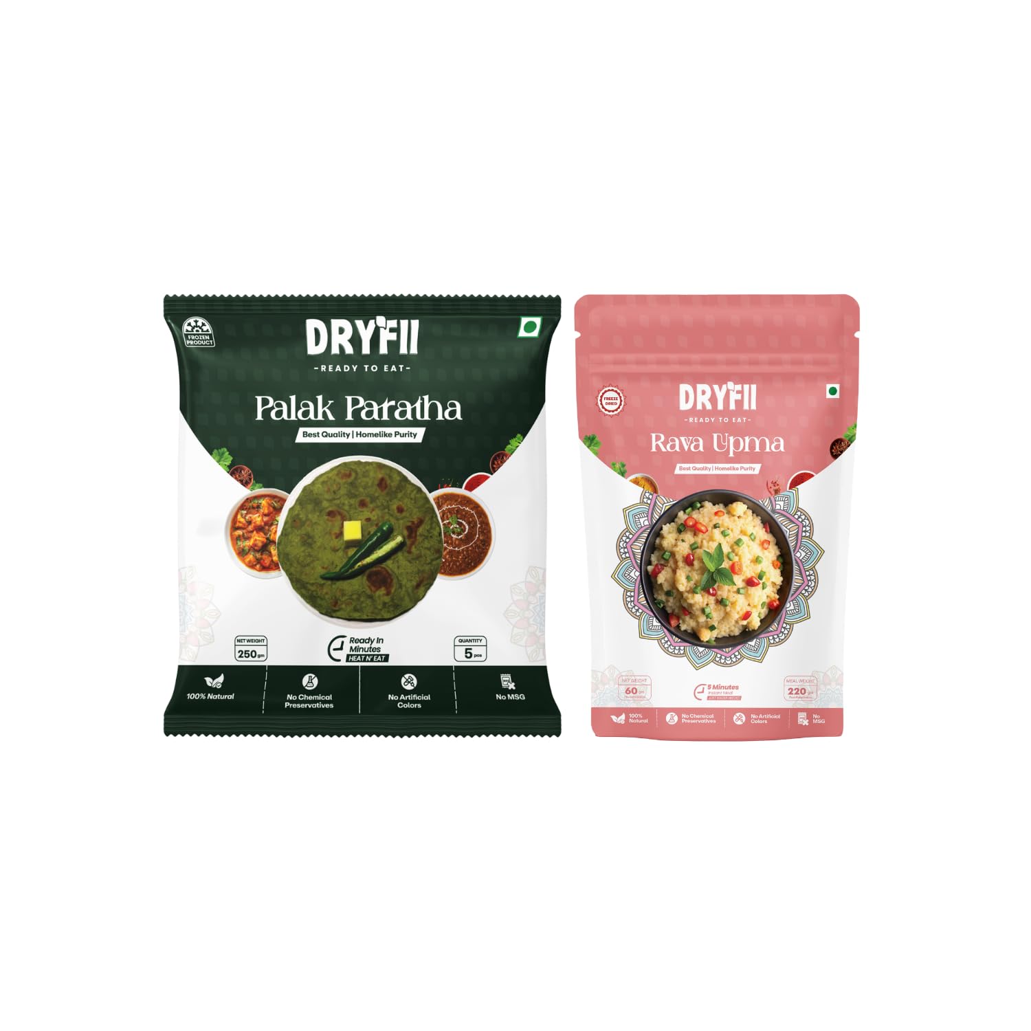 Dryfii Ready-to-Eat Palak Paratha (5 Pcs | 1 Pack) with Upma | Light Breakfast Meal | Pure Vegetarian-image-31