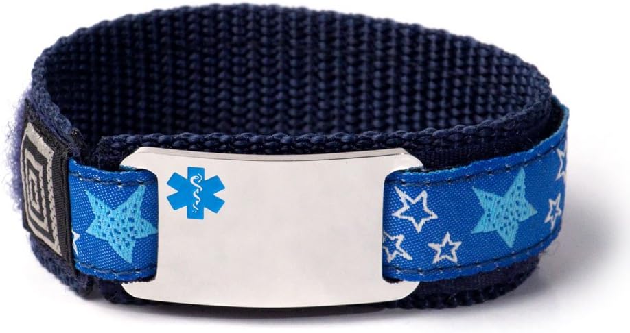Seizure Disorder Kids Sport Medical ID Alert Bracelet with Blue Emblem for Children. Size 6.5" Max.