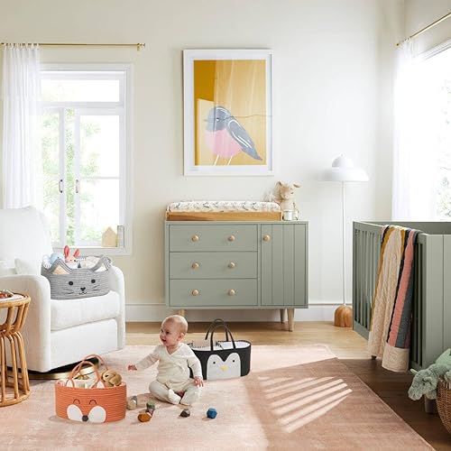 Miniatura 7 de T&T Homewares Organizador de pañales, cesta de pañales de cuerda de algodón, canasta de baby shower, contenedores de almacenamiento para guardería,
