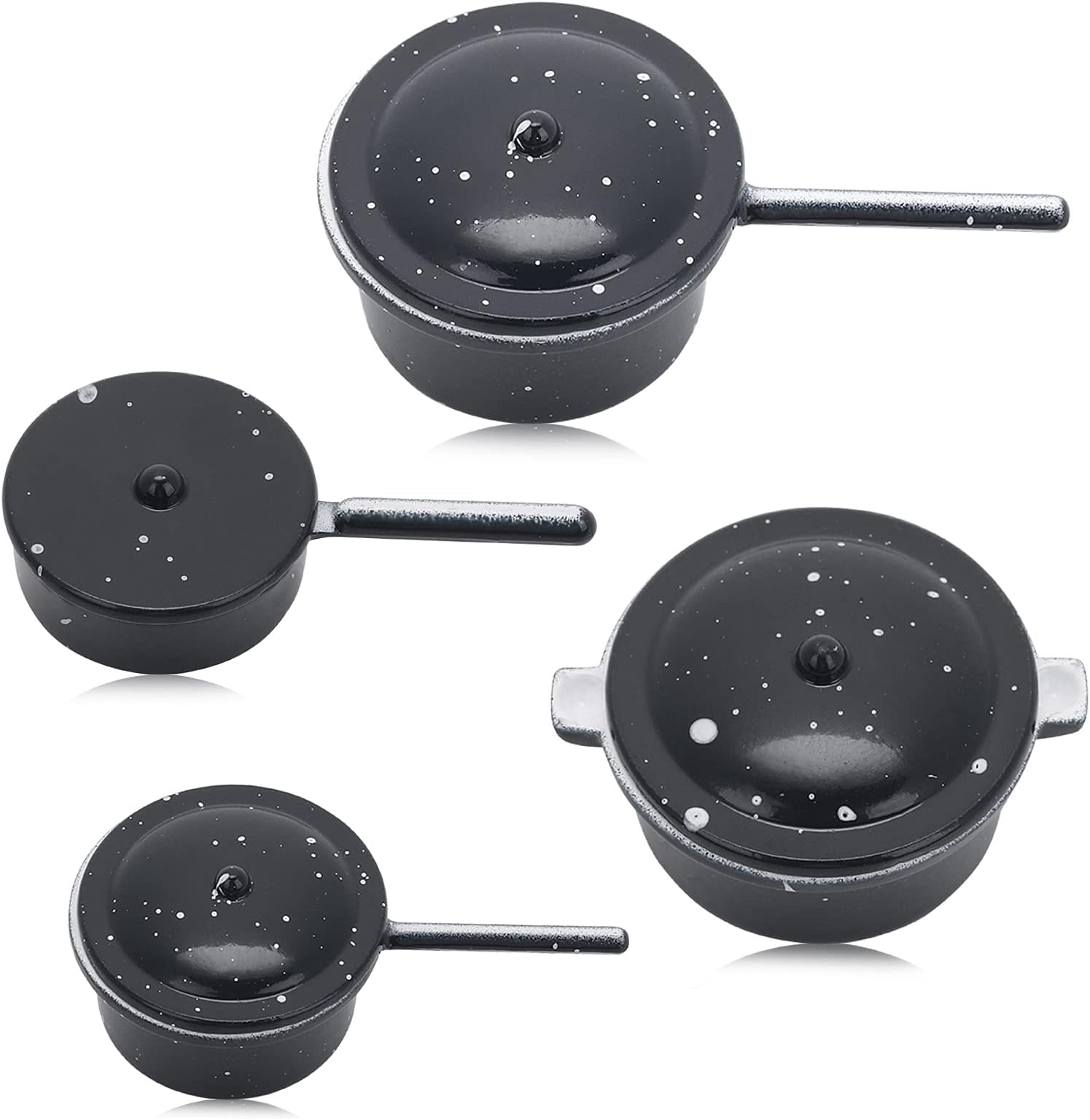 TIESOME Dollhouse Kitchen Cookware Set, 4Pcs Miniature Metal Pots and Pans Dollhouse Decoration Accessories Kitchen Accessories Party Supplies for Dollhouse Decors