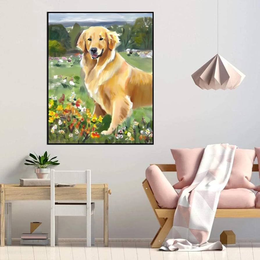 Amazon.co.jp: 油絵 数字キットによる絵画 ゴールデンレトリバー犬
