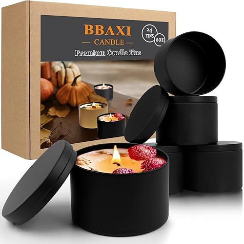 24 latas de velas negras de 8 onzas, lata vacía negra con tapas para hacer velas de bricolaje, tarros de vela negro mate para hacer velas