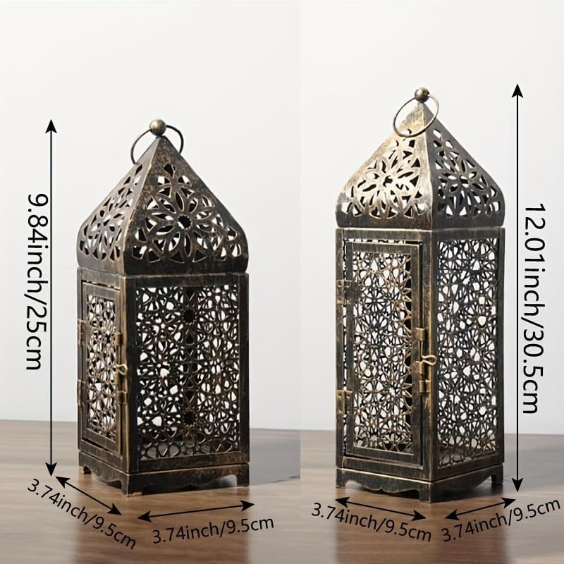 2 Pack Moroccan Lantern Lamp Decorative Candle Holders for Ramadan Decorations, Hanging, Outdoor Patio or Porch, Indoor Home Decor（Bronze）