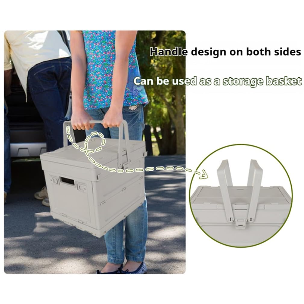 Beolur 2-in-1 Klappbox mit Tisch – Faltbare Aufbewahrungsbox mit ausziehbarem Tischplatte, tragbar für Camping, Van, Wohnmobil, Kofferraum & Zuhause, ABS+PP Kunststoff, inkl. DIY Sticker