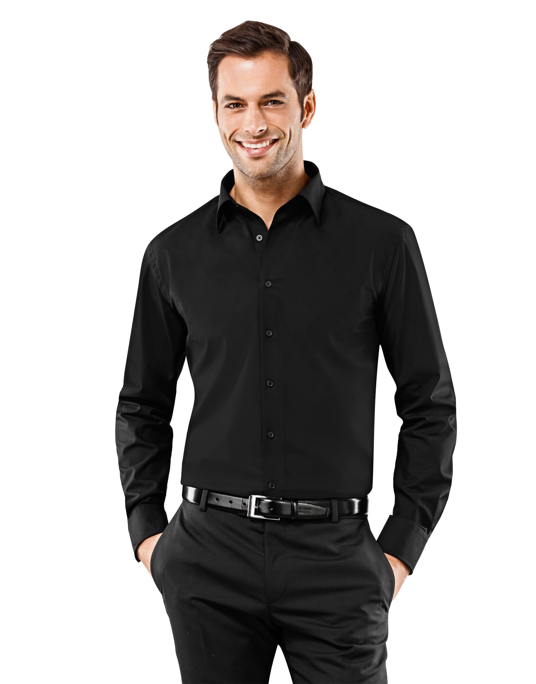 Vincenzo Boretti Camisa de Hombre, Corte Ajuste Recto (Regular-fit), 100% algodón, Manga-Larga, Cuello Kent, Lisa - no Necesita Plancha