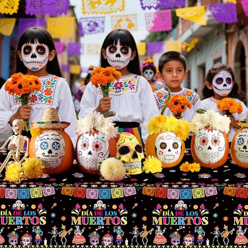 Nappe jetable tête de mort pour protéger la table de fête d'Halloween 274x137 cm - 8
