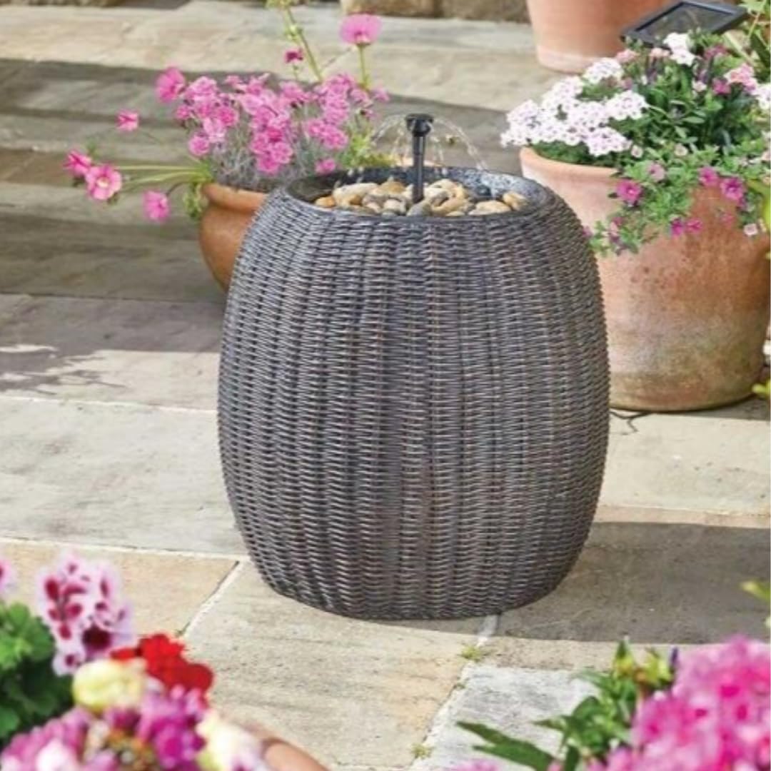 Garden Mile Solar Water Feature Fountain - Outdoor Rock Fall Solar Powered Water Fountain with LED Light Resin Cascade Garden Ornament for Patio, Pond & Lawn Décor - Solar Water Fountain