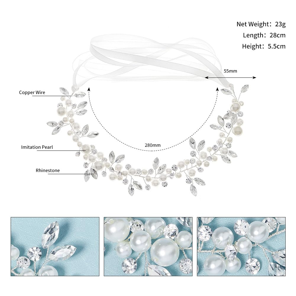 Wolepaz Head Worn Wedding Hair Accessories, Bridal Crystal Pearl Headband Hair Accessories, Suitable for Brides Bridesmaids - Image 2
