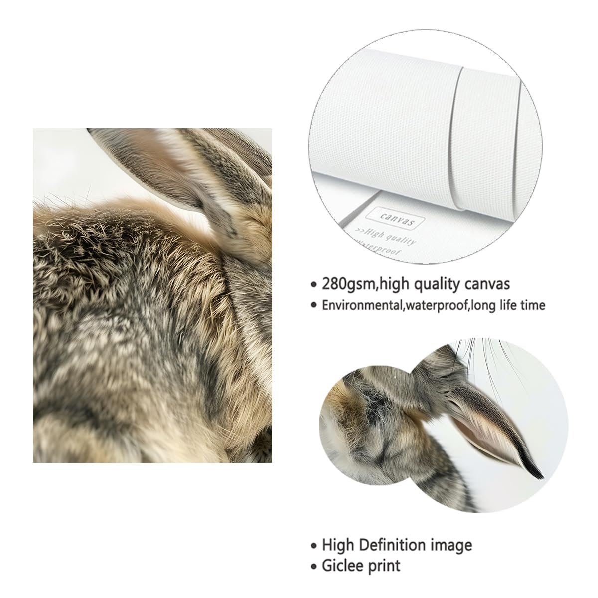 Via Vela Toile de bébé lapin peinture d’affiches rustiques d’animaux illustrations d’œuvres d’art animalier fresques de lapin mignonnes pour la chambre décoration de la chambre de bébé 70x90cm