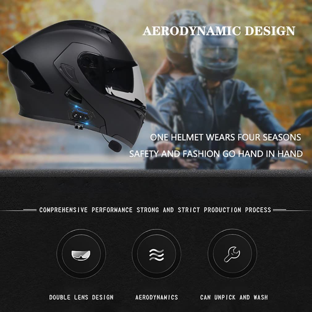 RHBDDHV Motorrad Klapphelm Mit Bluetooth - ECE 22.06 Zertifiziert & Doppeltem Visier