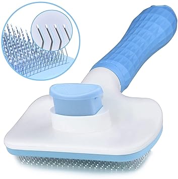 Foodie Puppies Grooming & Cleaning Thin Slicker Brush for Dogs & Cats | Self Clean Brush for Shedding | Gently Removes Loose Undercoat, Mats and Tangled (Rectangular, Medium) (Color May Vary) - image, photos
