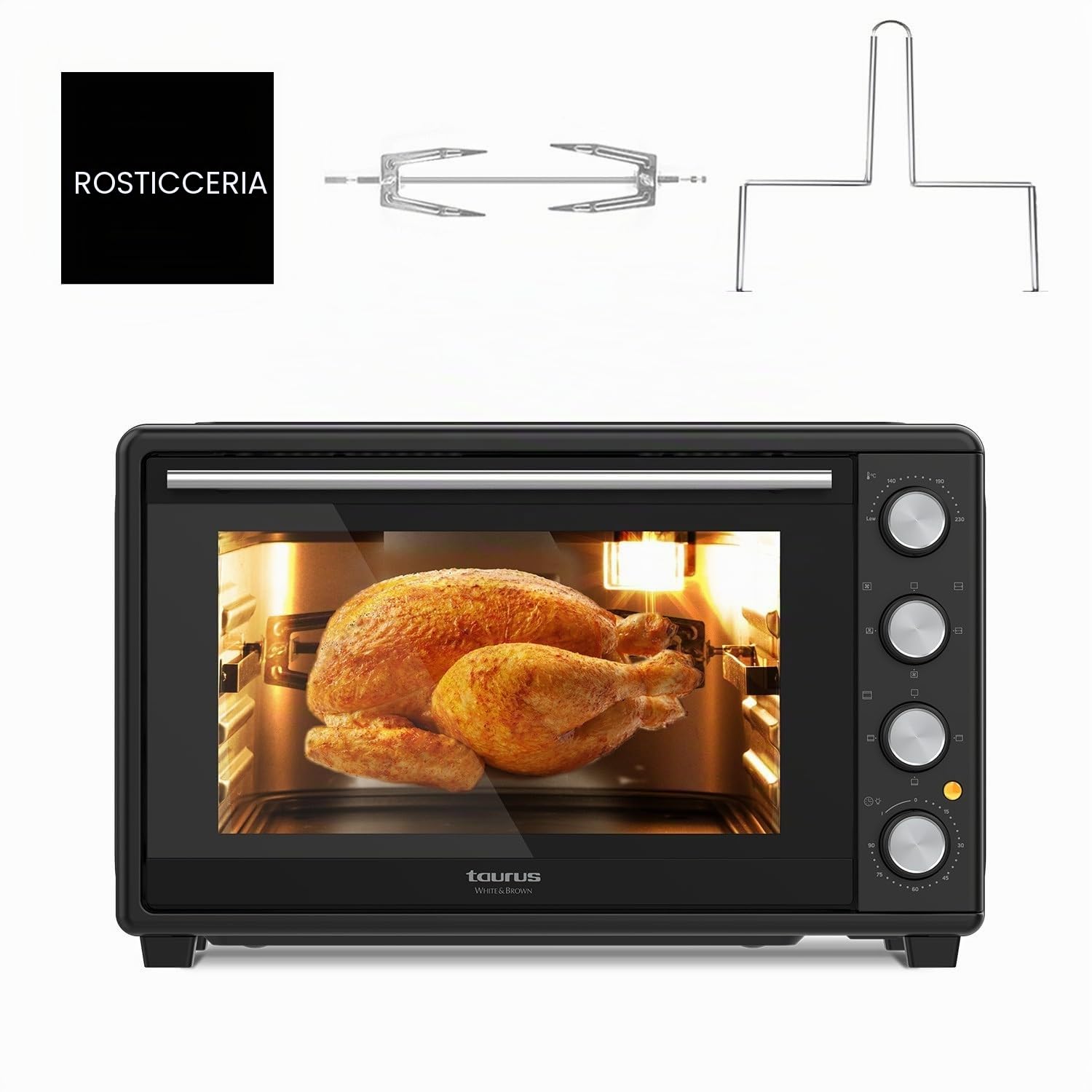 Taurus - Forno Elettrico Horizon 45 | 2000W | 45L | 15 Modalità di Cottura | Timer 90 Minuti | Sistema Stay On | Sicurezza Anti-Scottatura | Accessori Rotisserie