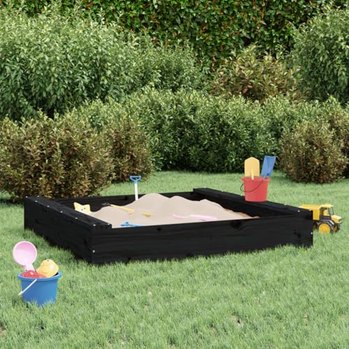 Homgoday Arenero con Asientos Cuadrado Madera Maciza de Pino Negro arenero niños Exterior arenero niños
