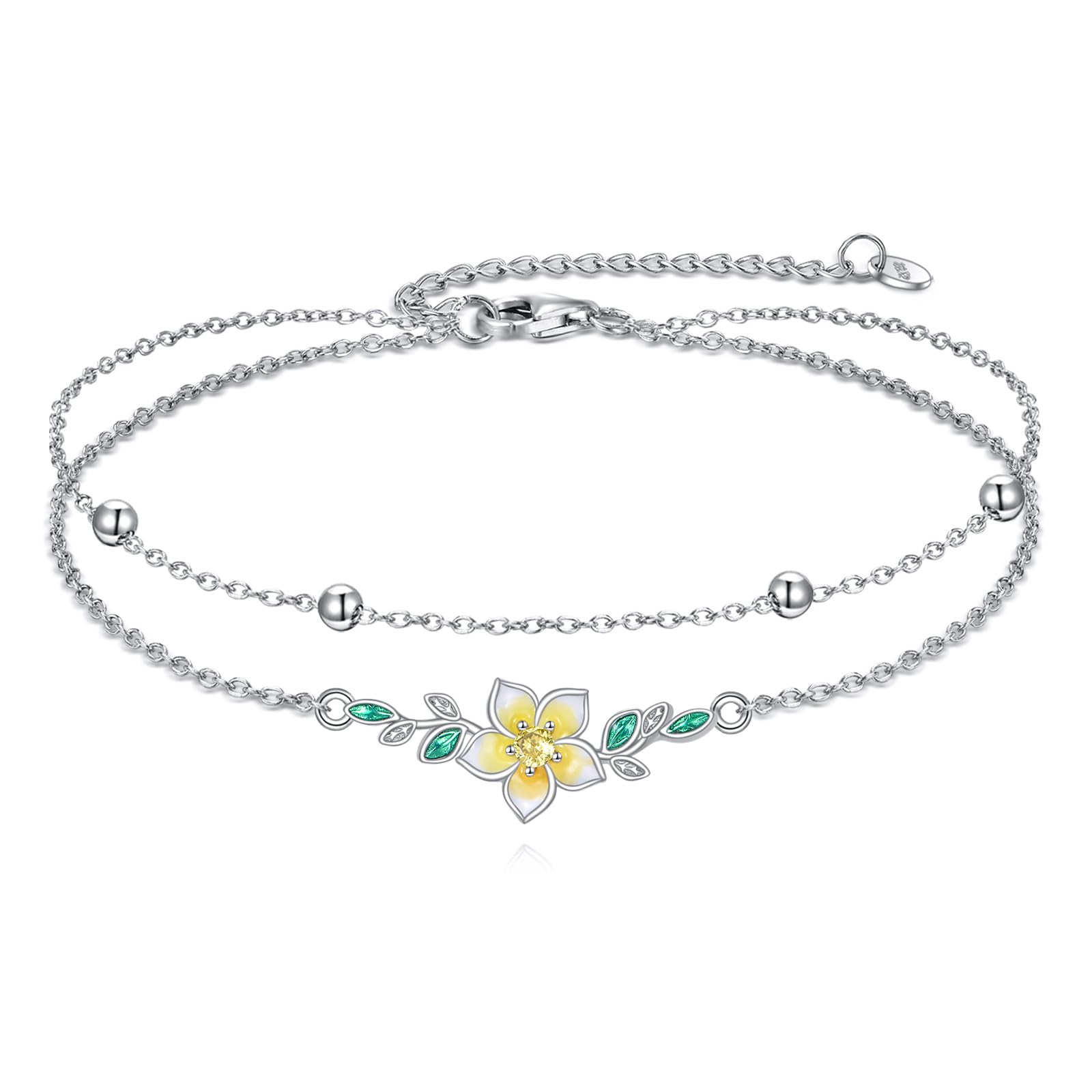 YFN Bracciale in argento sterling 925, a doppio strato, con fiori, alla moda, regalo di compleanno, per signore, madre, nonna