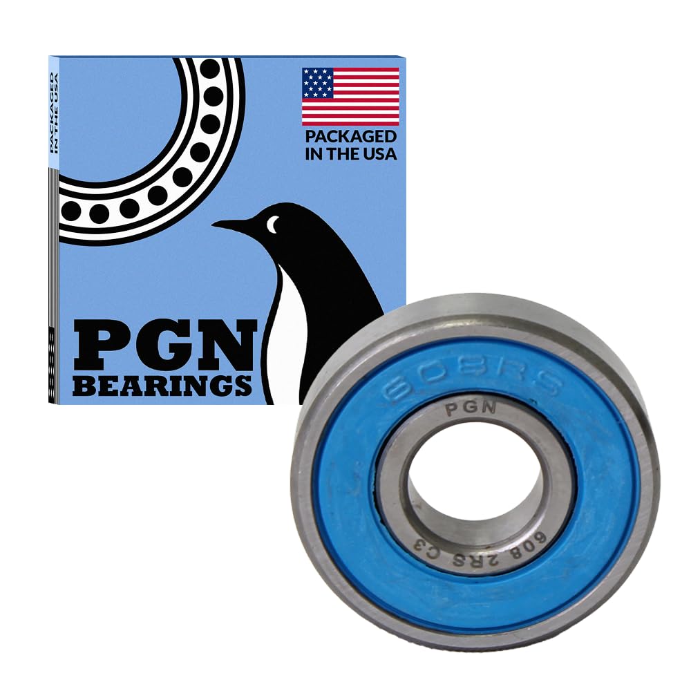 PGN (20 Pack) 608-2RS Bearing - Lubricated Chrome Steel Sealed Ball Bearing - 8x22x7mm Bearings with Rubber Seal & High RPM Support