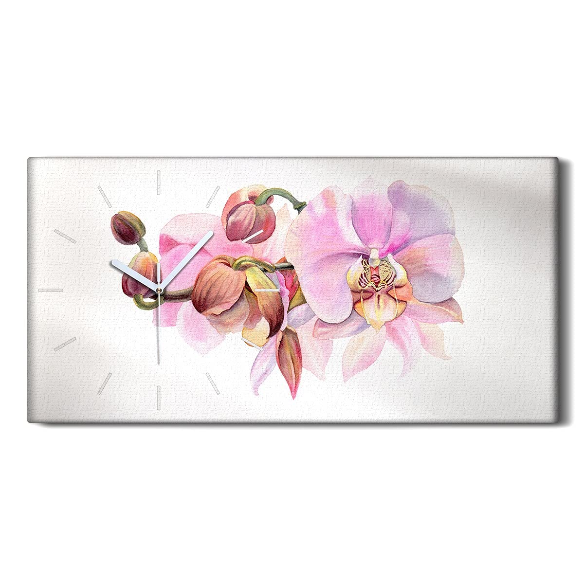 Horloge sur Toile Aquarelle Fleurs Orchidées 60x30cm pour Salon et Chambre Moderne