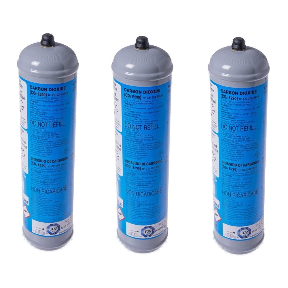 Bevi sano, bevi Italiano! GASFRIGO® Set 3 Bombole CO2 per Gasatore e Depuratore Acqua Frizzante - Ricarica 600g E290 Alimentare - Attacco M11x1 - Tripla Scorta Convenienza - 100% Made in Italy