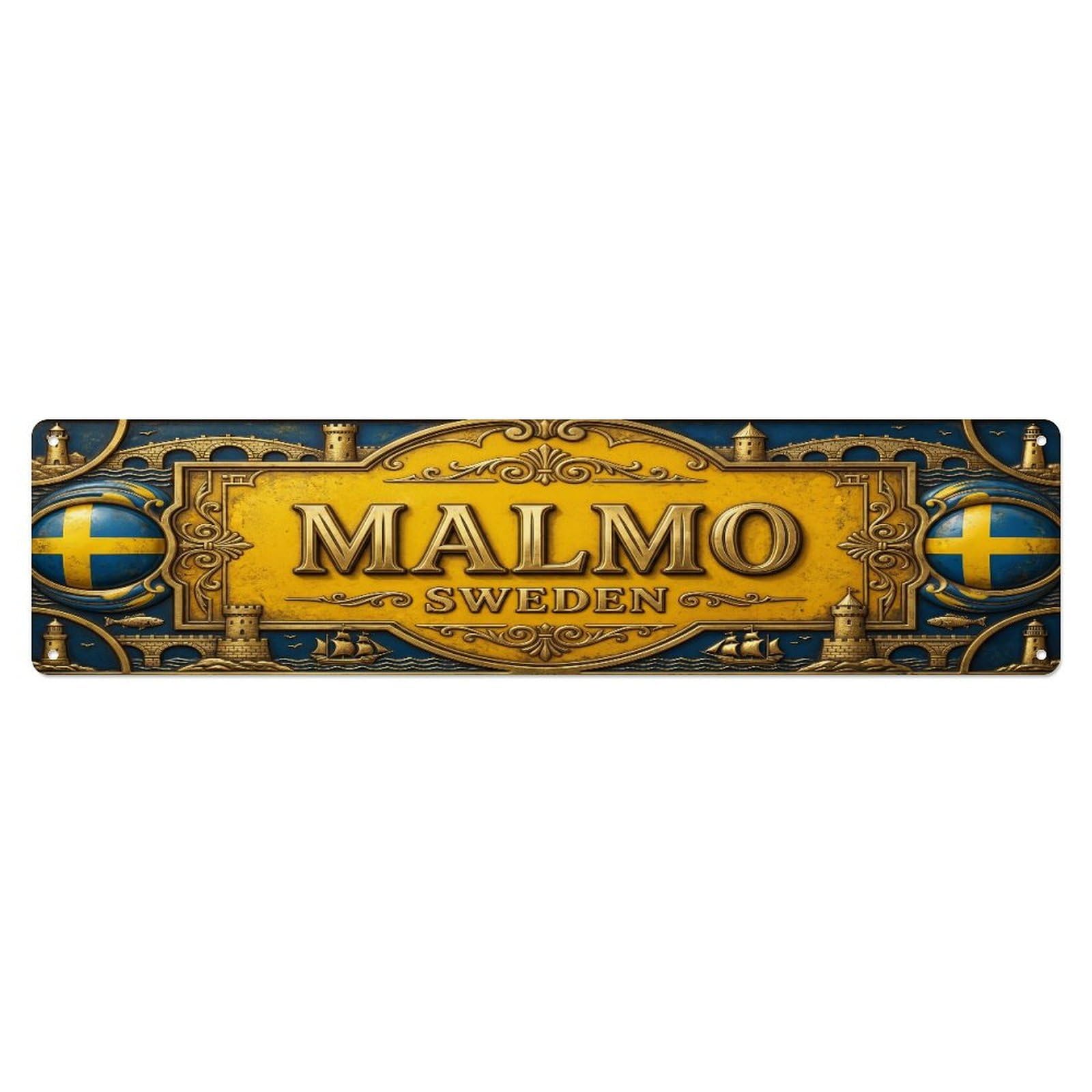 Xanthor Style Metal Tin Sign Vintage Malmo Sweden Flag Pattern