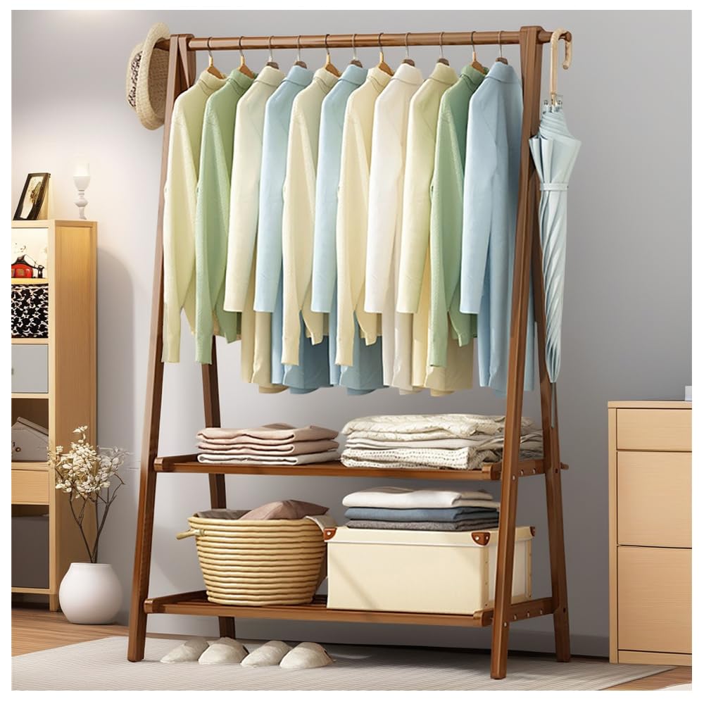 Bearqun B Heavy Duty Clothes Rail, Free Standing Wooden Coat Rack With Shoe Storage, Entryway Coat Hanger Stand, For Living Room, Hallway, Office, Edroom, 66Cm/86Cm/116Cm, Maximum Load 80Kg