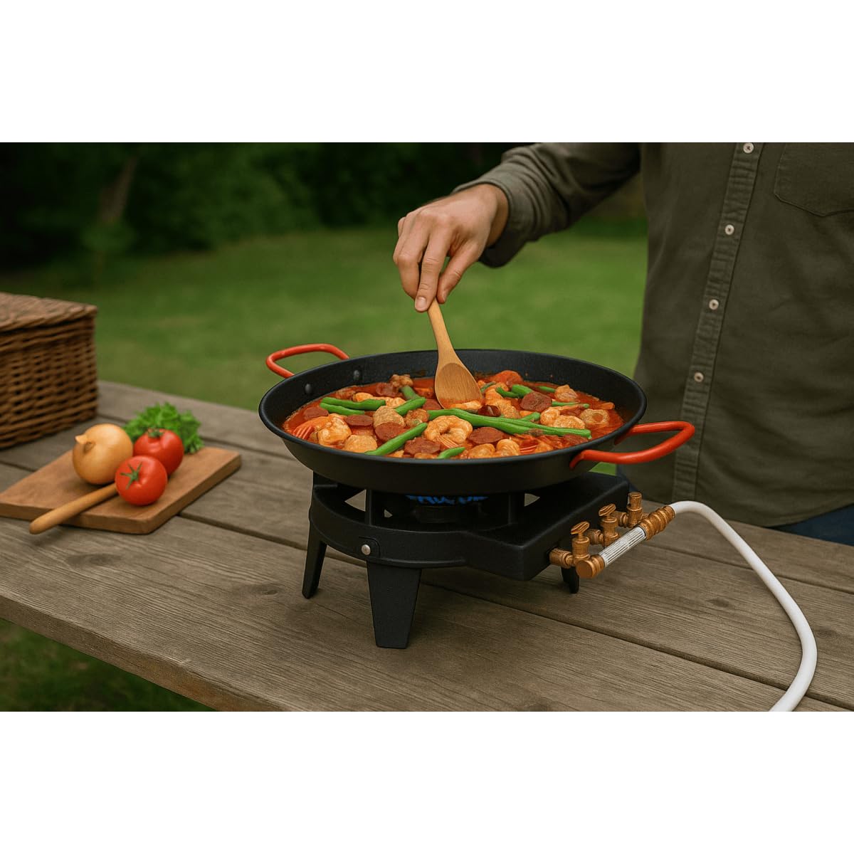 INTEC - Rechaud à gaz en Fonte 4 Pieds 2 bruleurs + Tuyau gaz à vissable 1.50m