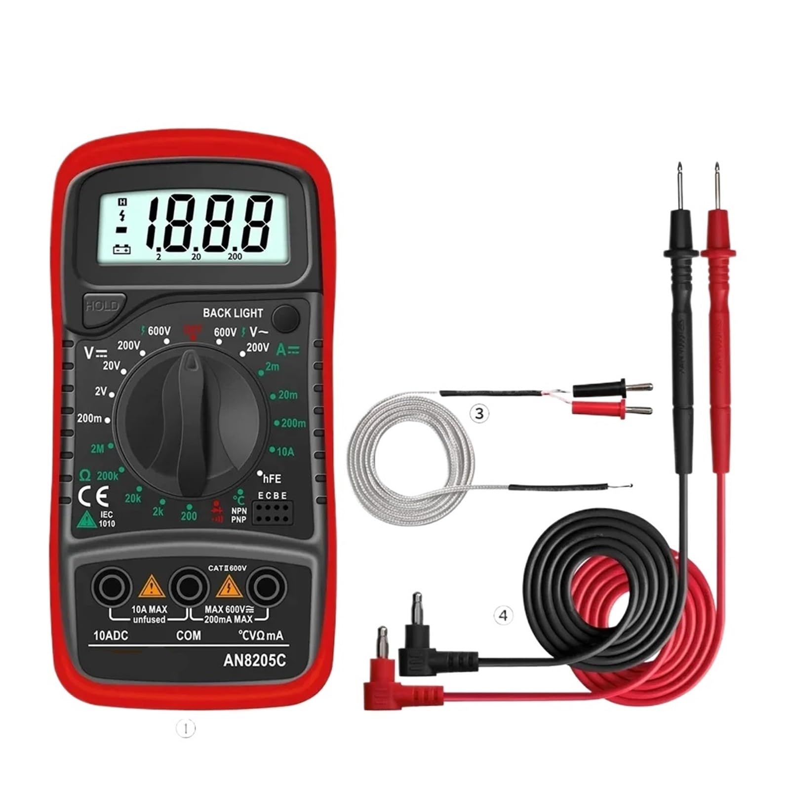 8205C Multimetro LCD tester hFE AC DC miernik napięcia multimetr cyfrowy 1999 liczenie amperomierz, termometr narzędzie (8205C czerwony)