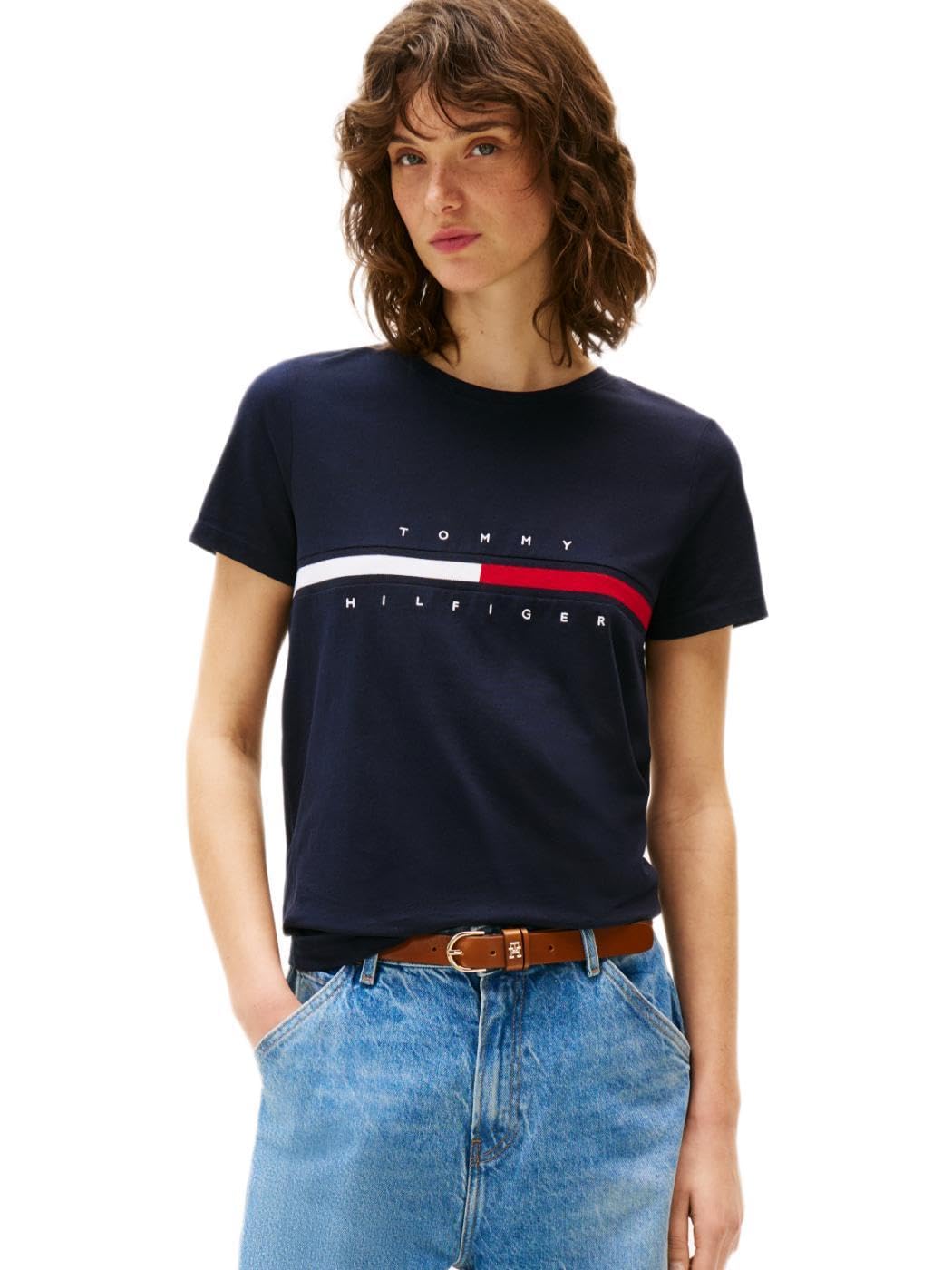 Tommy Hilfiger Women's Embroidered Flag Stripe Logo T-Shirt