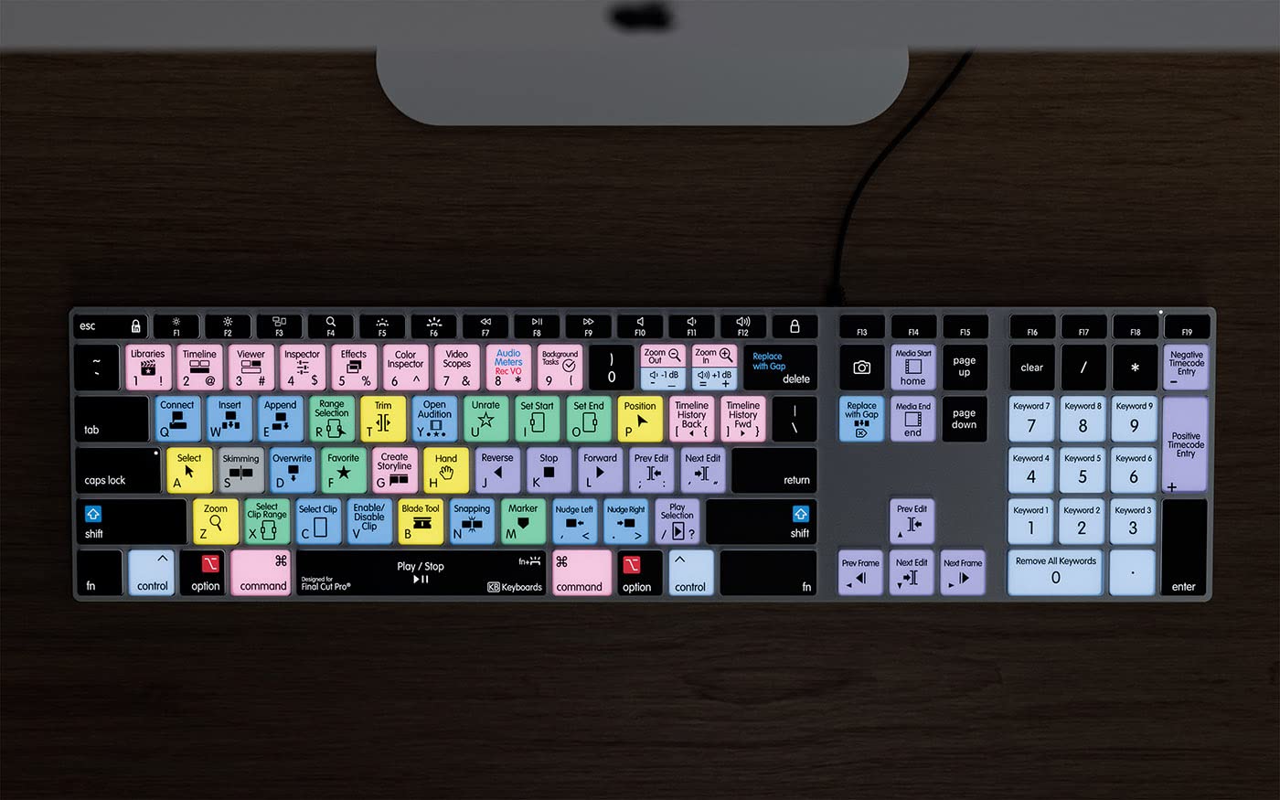 KB Covers Tastiera Final Cut Pro retroilluminata in alluminio - macOS - IT | Oltre 150 scorciatoie codificate a colori, tastiera per editing video, layout USA, USB-C cablata, latenza zero