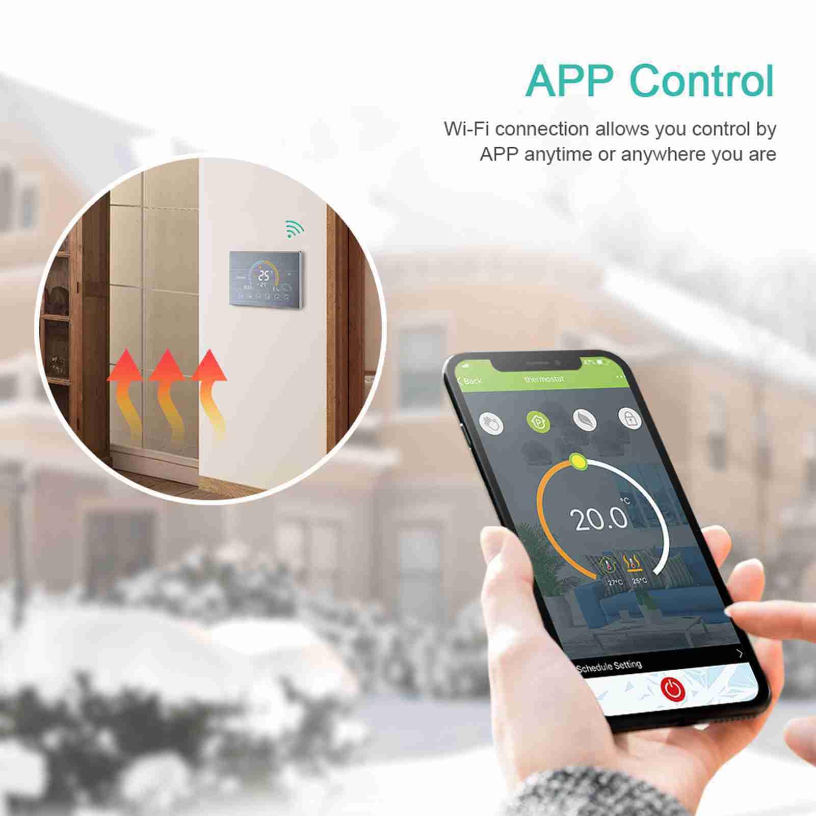 FTVOGUE Termostato WiFi Inteligente con Pantalla Táctil LCD 4.8", Compatible con Home, Programable 5+1+1 Seis Periodos para Caldera de Agua Gas Calefacción, con Función de Bloqueo y (Wi-Fi T)