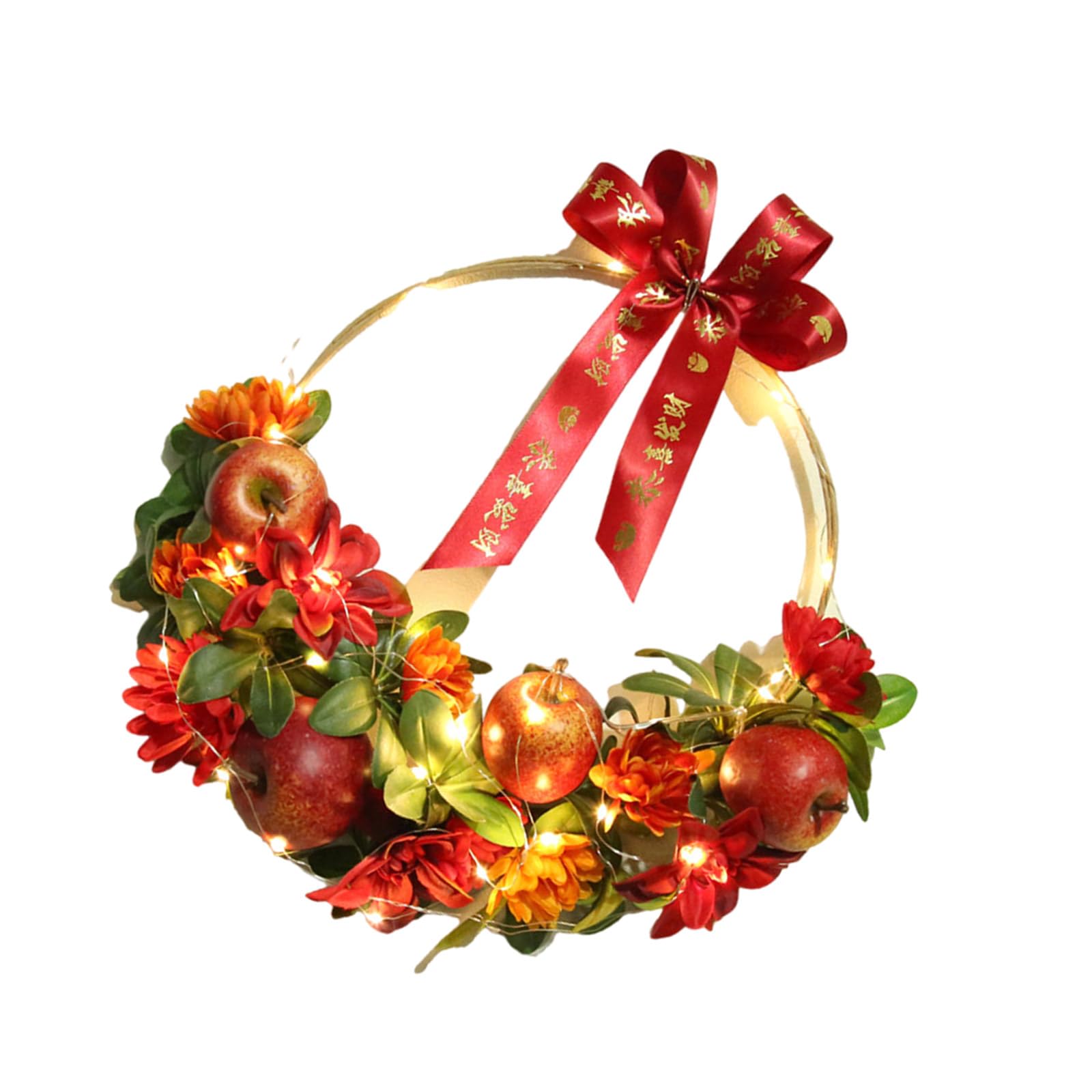 Yhplxyuus Decorative Chinese New Year Wreath Round Garlands with Fruit Door Hanger for Holiday Traditional Culture Decoration Indoor Outdoor Decorative Wreath