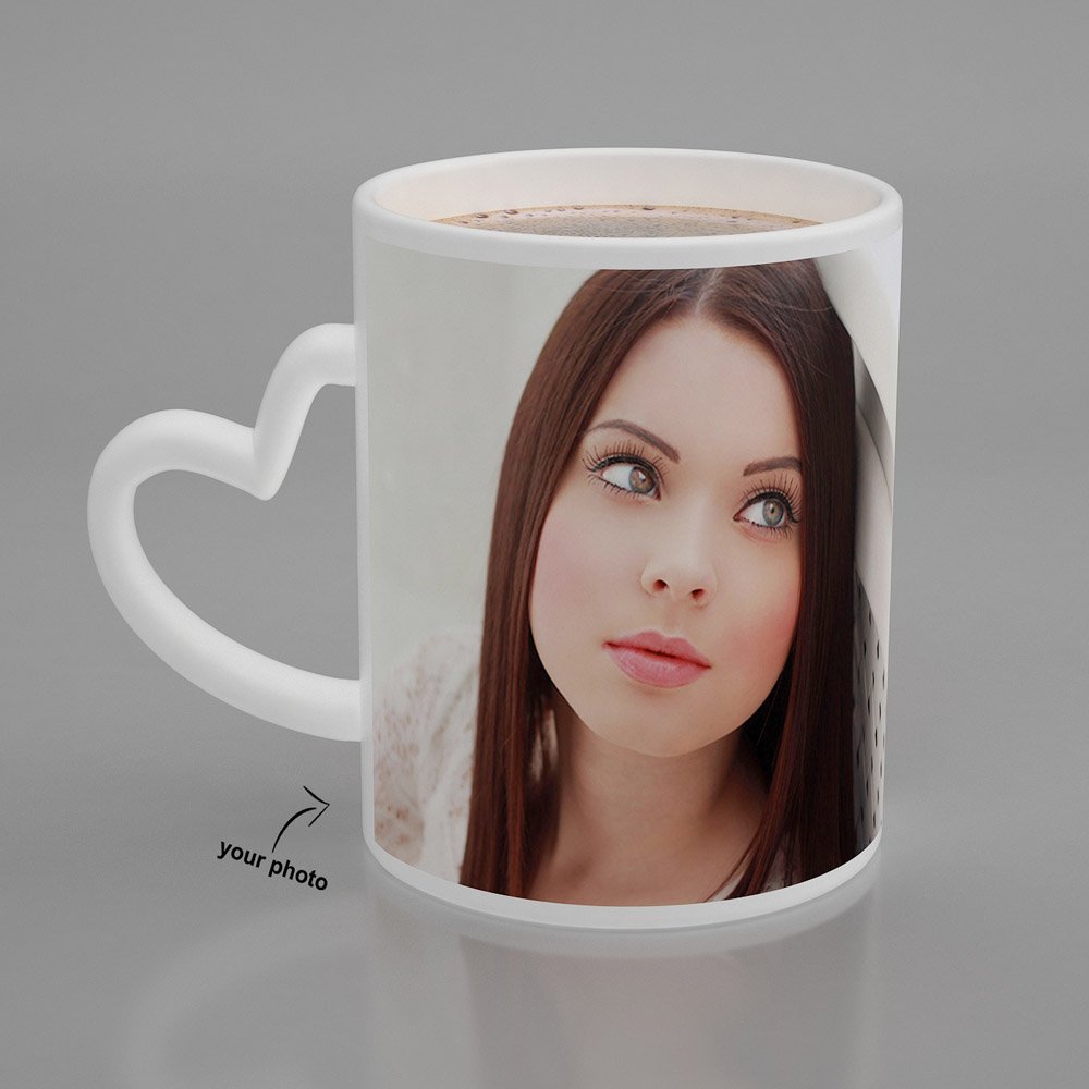Personalized Mug k1gifts Personalized White Heart Handle Mug Photo Mug