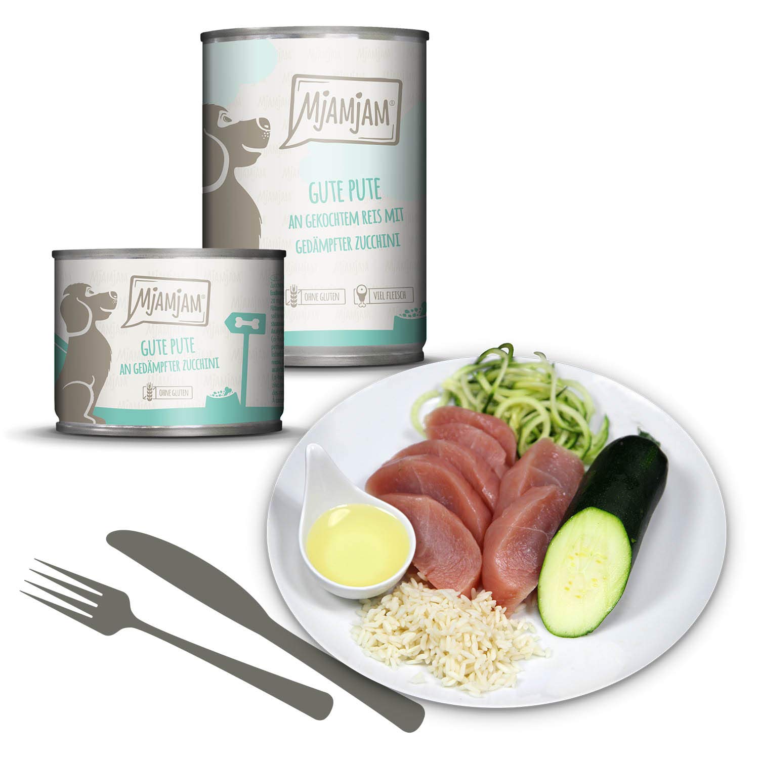 MjAMjAM - cibo umido premium per cani - confezione mista I - pollo e anatra, manzo, tacchino, confezione da 6 (6 x 200 g), naturale con carne extra